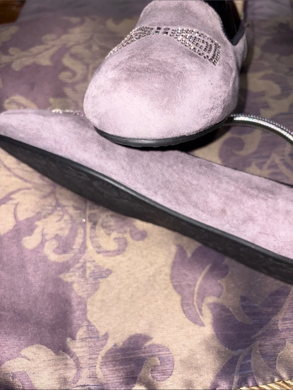 UGG Women's Dark Brown Suede Loafers with Crystal Bow Accent